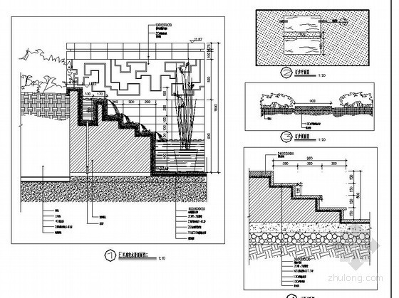 带宣传栏的廊架施工图资料下载-带廊架水景设计施工图