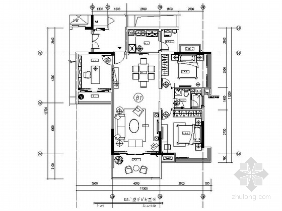 60小户型设计cad图资料下载-[上海]现代舒适小户型2居室室内设计CAD图