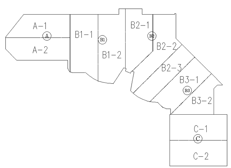 [烟台]框架结构商业广场施工组织设计（599页）-25主体阶段施工区域划分图