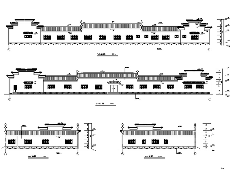 3套中式仿古建筑设计施工图CAD-中式古典农家乐餐饮建筑设计立面图