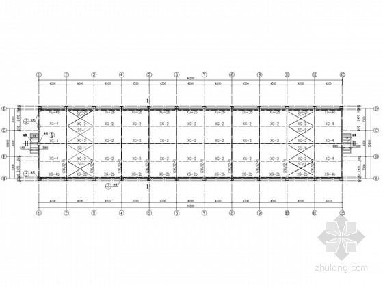 单层钢框架结构施工图(地圈梁、坡屋顶)-屋盖刚架、支撑布置图 