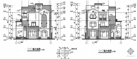 [长沙]某地知名地产风格豪华双拼别墅建筑施工图- 