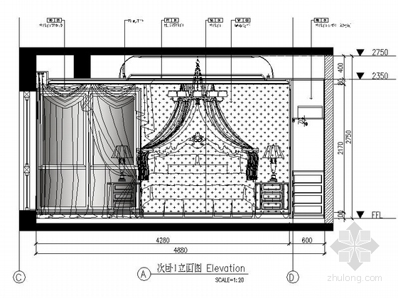 [宁波]中央国际豪宅精品简欧风情三居室CAD装修施工图（含高清效果图）立面图