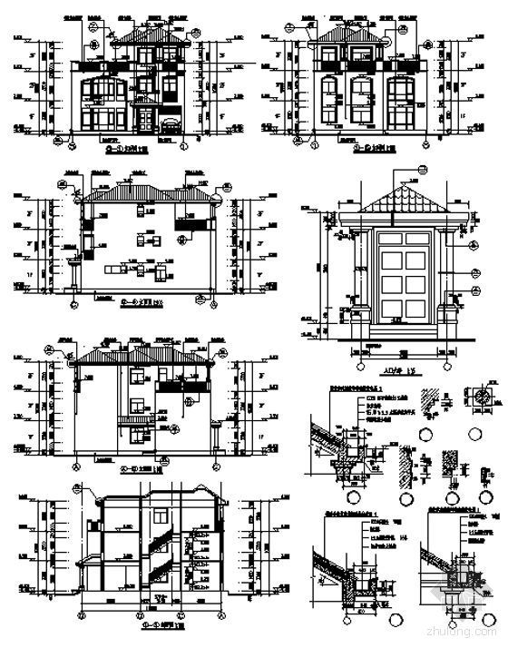 [东莞市]某豪园三期别墅区（A4型别墅）建筑结构水电施工图（含节能-JS-A4-05 立面图 1-1剖面图 节点详图