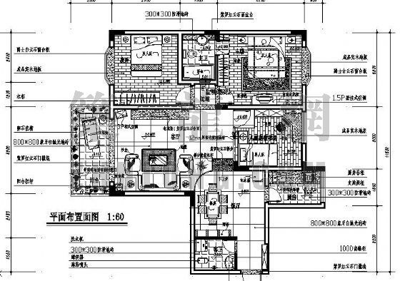 四房二厅二卫cad平面图资料下载-三室二厅二卫装修图