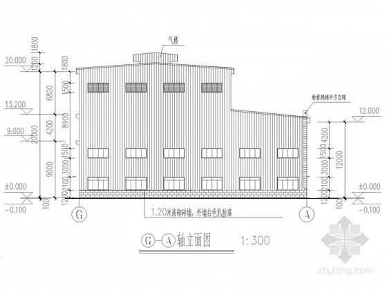 高低跨、带气楼门式刚架厂房结构施工图(含建施)-立面图