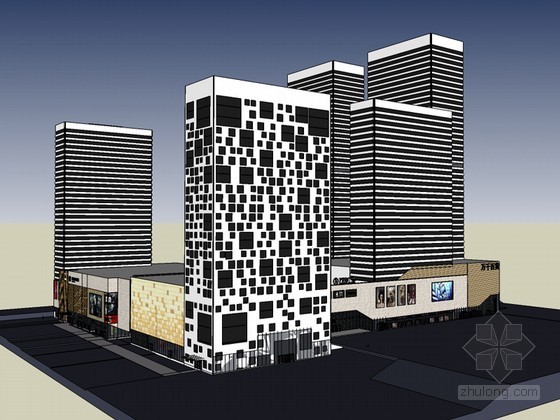 半地下商业建筑模型资料下载-大气商业建筑SketchUp模型下载