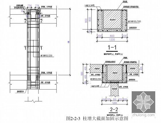 既有建筑结构安全性加固施工技术应用汇报(370页 附图)-柱增大截面加固示意图