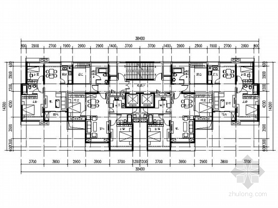 一室一厅一卫平面图资料下载-[万科户型]一核四户高层住宅户型平面图（354平方米）