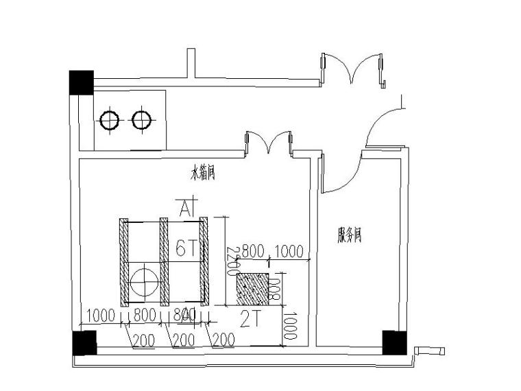 启东市科技馆给排水系统工程施工图（CAD）-水泵房基础尺寸平面图