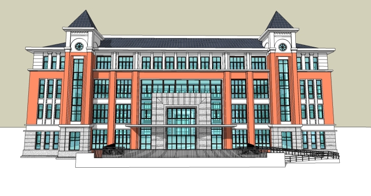 高层教学楼建筑设计资料下载-欧式风格教学楼建筑设计SU模型