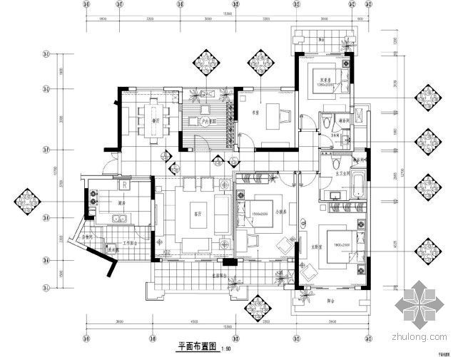 四室两厅室内结构资料下载-现代四室两厅设计方案