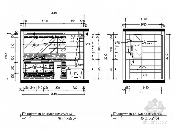 [浙江]精品loft风格98平两层别墅室内装修施工图卫生间立面图 
