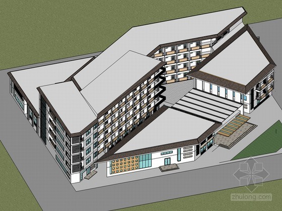 小酒店外观效果图资料下载-现代小酒店SketchUp模型下载