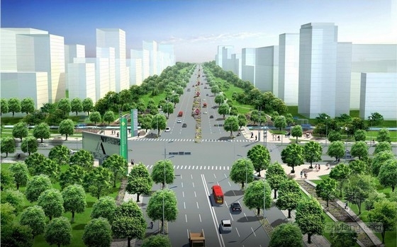 [江苏]工业园区道路景观绿化设计方案-工业园区道路景观绿化分区鸟瞰图 