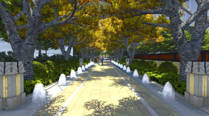 [河南]ArtDeco风格绿色生态居住区景观规划设计方案-迎宾树阵效果图