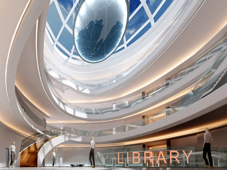 3d图书馆效果图资料下载-图书馆中庭3D模型下载