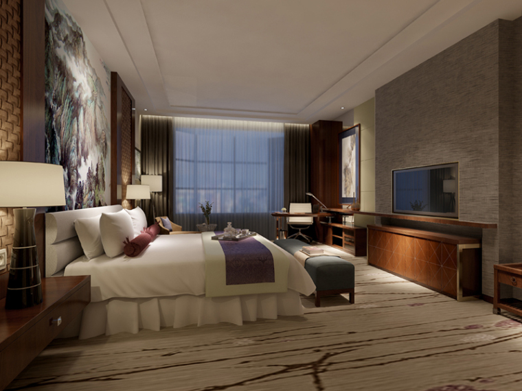 3d现代轻奢卧室模型资料下载-现代舒适卧室3D模型下载