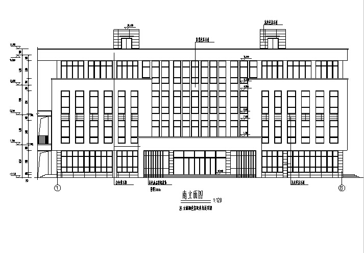 [北京]小学教学楼、行政楼及食堂综合楼、报告厅施工图（全专业）-小学教学楼、行政楼及食堂、综合楼、报告厅等建筑立面图