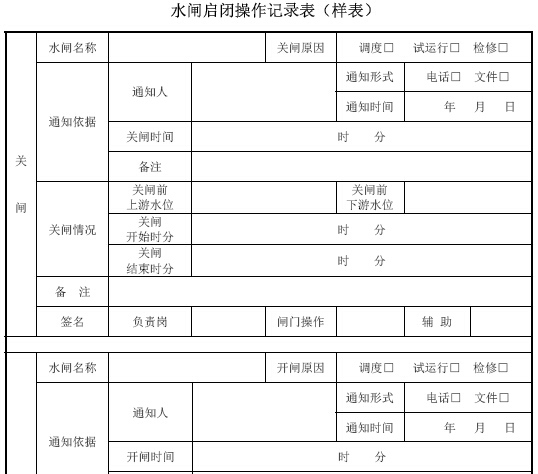 堤防工程标准化管理手册(组织、制度、操作)-水闸启闭操作记录表