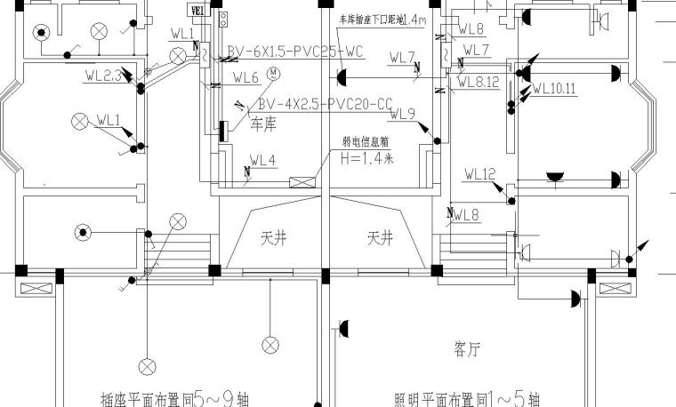 某别墅电气设计图纸-电气平面图