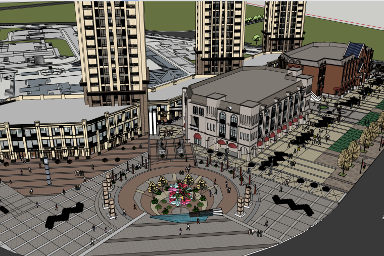 欧式商业街景观方案资料下载-欧式商业街购物中心精细建筑SU模型