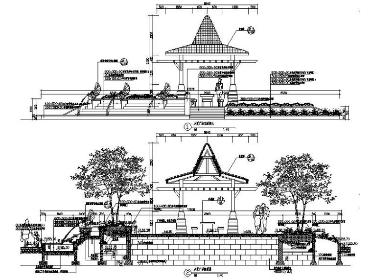 [广西]高档世纪花园景观设计全套施工图-圆形水景广场剖面图