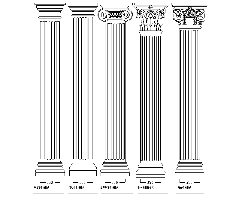 花瓶、线条、罗马柱造型、花式浮雕及雕塑造型大样图-罗马柱