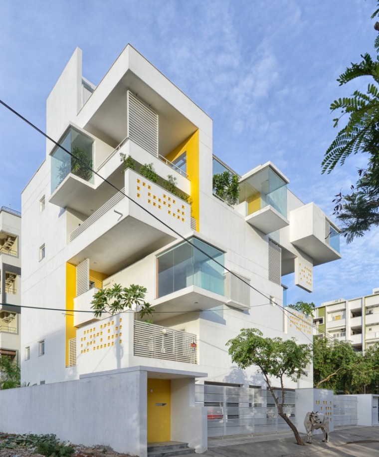 住宅建筑体块资料下载-印度方格体块的家庭公寓