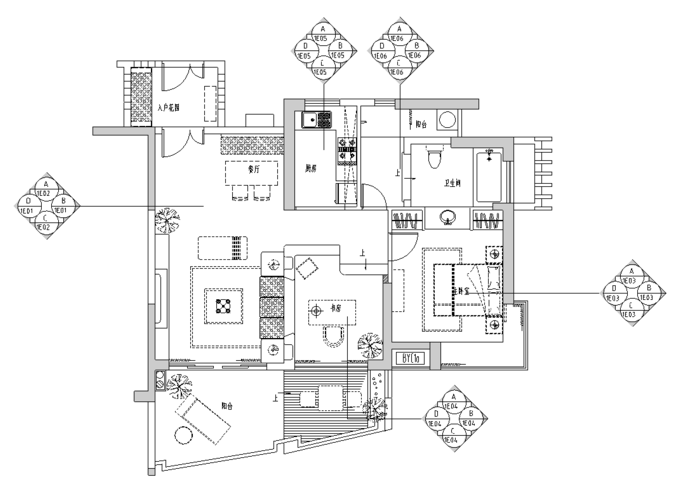 红色正方形住宅资料下载-[海南]三亚时代海岸红色墨西哥风格B-3户型样板房施工图
