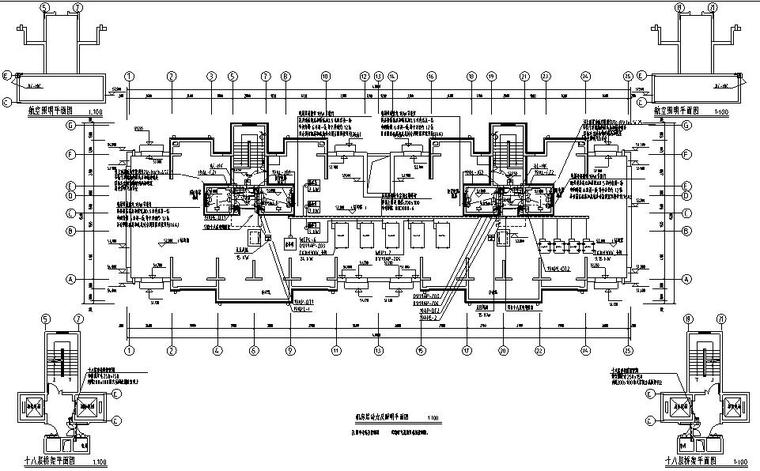河南高层办公楼[建筑、结构、水、暖、电]-机房层动力及照明平面图