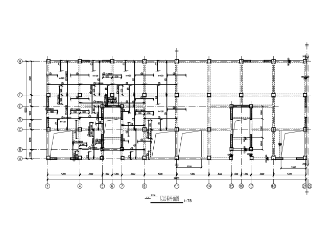 6层底框结构临街商住楼结构施工图（CAD、14张）-结构平面图