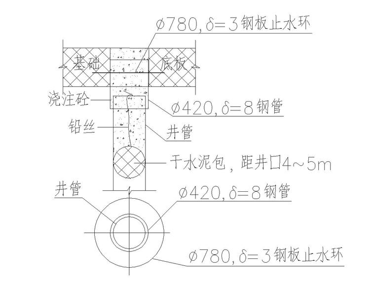 [江苏]加筋水泥土桩锚基坑支护及轻型井点降水施工图-封井大样图