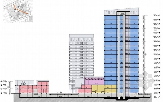 [江苏]绿色生态型高层城市综合体建筑设计方案文本（城市绿巢）-绿色生态型高层城市综合体剖面图 