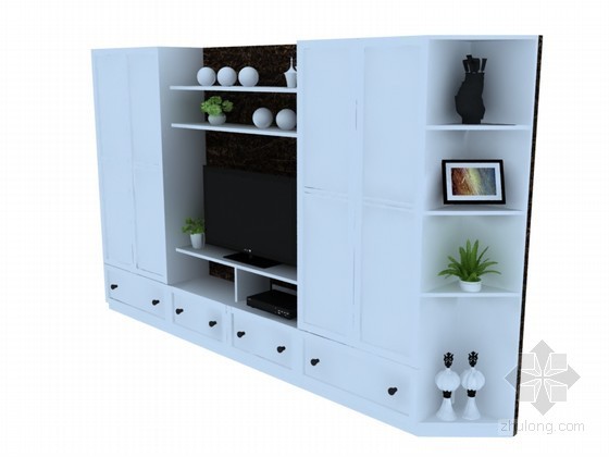 家装电视背景模型资料下载-电视背景柜3D模型下载