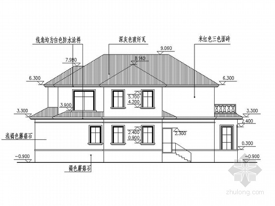 300平高级欧式别墅设计施工图带效果图（知名建筑设计院）-300平高级欧式别墅设计施工立面图