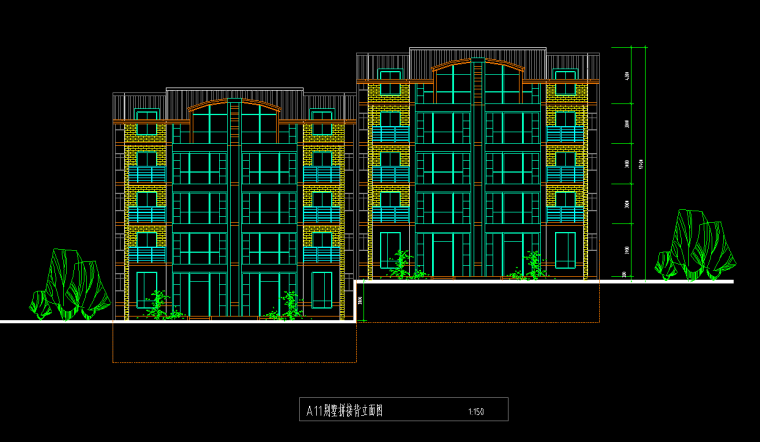 汇景台别墅建筑方案设计施工图（包含CAD）-立面图1