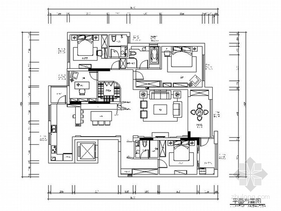 田园风格室内装修施工图资料下载-[江苏]190平英式田园风格4室2厅室内设计装修施工图（含软装效果）