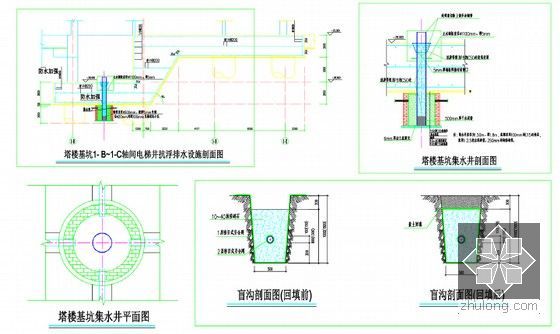 [福建]国家特级企业总承包工程超高层建筑施工组织设计（700页 附流程图）-集水池盲沟大样图