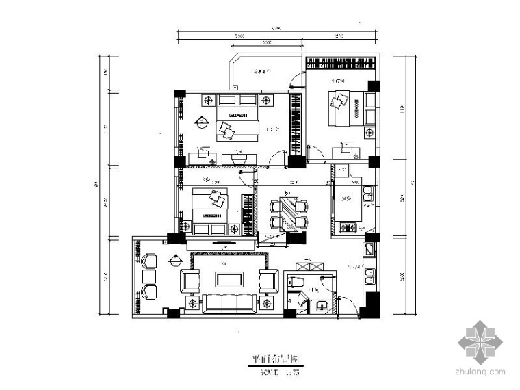 三室二厅dwg资料下载-105㎡三室二厅室内装修图（含效果）