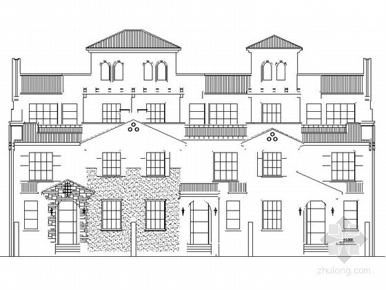三层新中式联排别墅建筑图资料下载-某三层三联排别墅建筑方案图