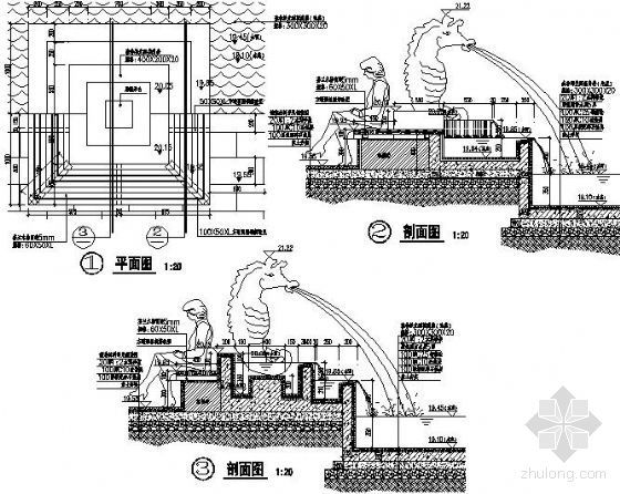 欧式景观雕塑喷泉资料下载-海马雕塑喷泉详图