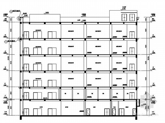 [新疆]5层现代风格立体停车库建筑设计施工图（知名建筑事务所）-5层现代风格立体停车库建筑设计剖面图 