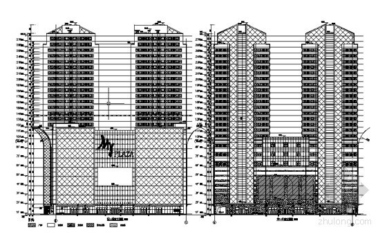 某现代豪华住宅家园（广场C座）底商住宅楼建筑施工图（含住宅人防）-侧立面图