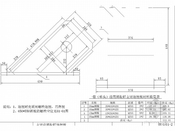 [浙江]三跨预应力混凝土桥挂篮施工图设计-主梁前斜拉杆连接板 