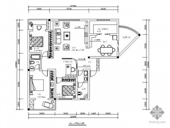 设计方案现状分析图资料下载-四居室设计方案图