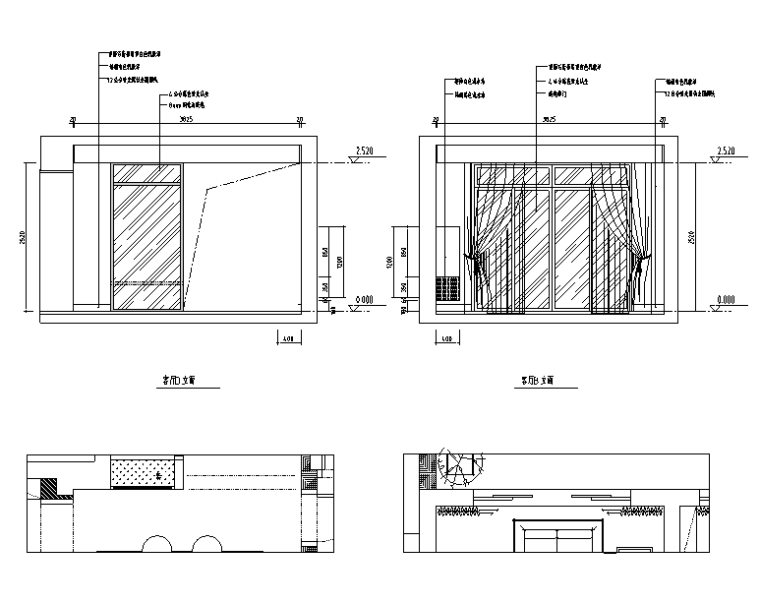 御河湾140平米现代简约住宅设计施工图（附效果图+3D模型）-客厅立面图