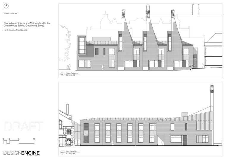 英国查特豪斯公学科学与数学中心-North_and_East_Elevation_Drawing