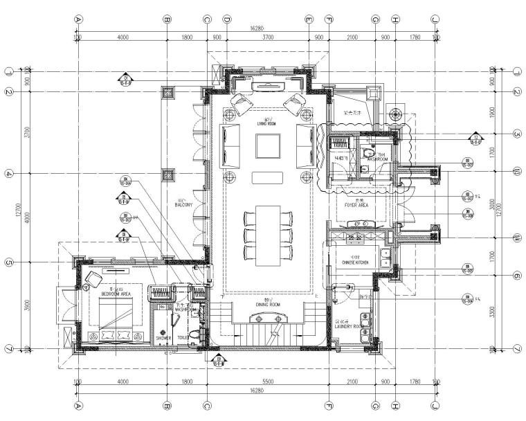 [CCD]嘉裕地产成都四居室别墅样板房室内装修施工图+设计方案+效果图（CAD、JPG、PDF）-2一层平面布置图