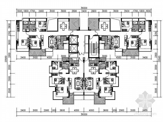 一梯四户剪刀梯住宅CAD资料下载-某经典一梯四、一梯三户型图